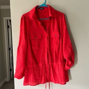 Elementz Bright Red Button-Front Utility Shirt with Drawstring